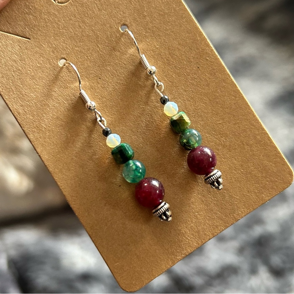 Handcrafted elegant genuine stone tiger eye garnet faceted hematite earrings